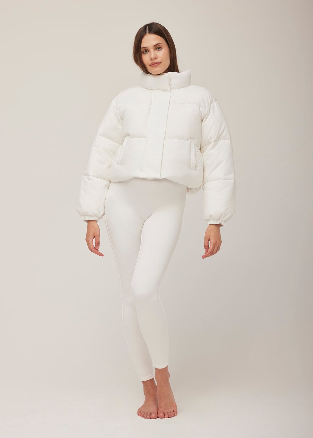 Bumpsuit Maternity Cropped Puffer Jacket in Snow