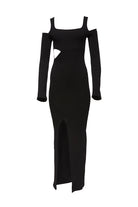 Bumpsuit maternity sculpting rib long sleeve cut out maxi dress in black