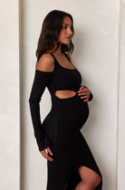 Bumpsuit maternity sculpting rib long sleeve cut out maxi dress in black