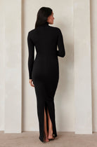 Bumpsuit maternity sculpting rib long sleeve turtleneck maxi dress in black