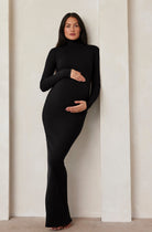 Bumpsuit maternity sculpting rib long sleeve turtleneck maxi dress in black