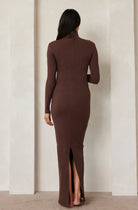 Bumpsuit maternity sculpting rib long sleeve turtleneck maxi dress in brown