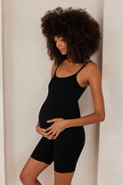 Bumpsuit Maternity Sculpting Rib Romper in Black