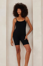 Bumpsuit Maternity Sculpting Rib Romper in Black