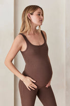 Bumpsuit Maternity Sculpting Rib Wide Strap Unitard in Brown