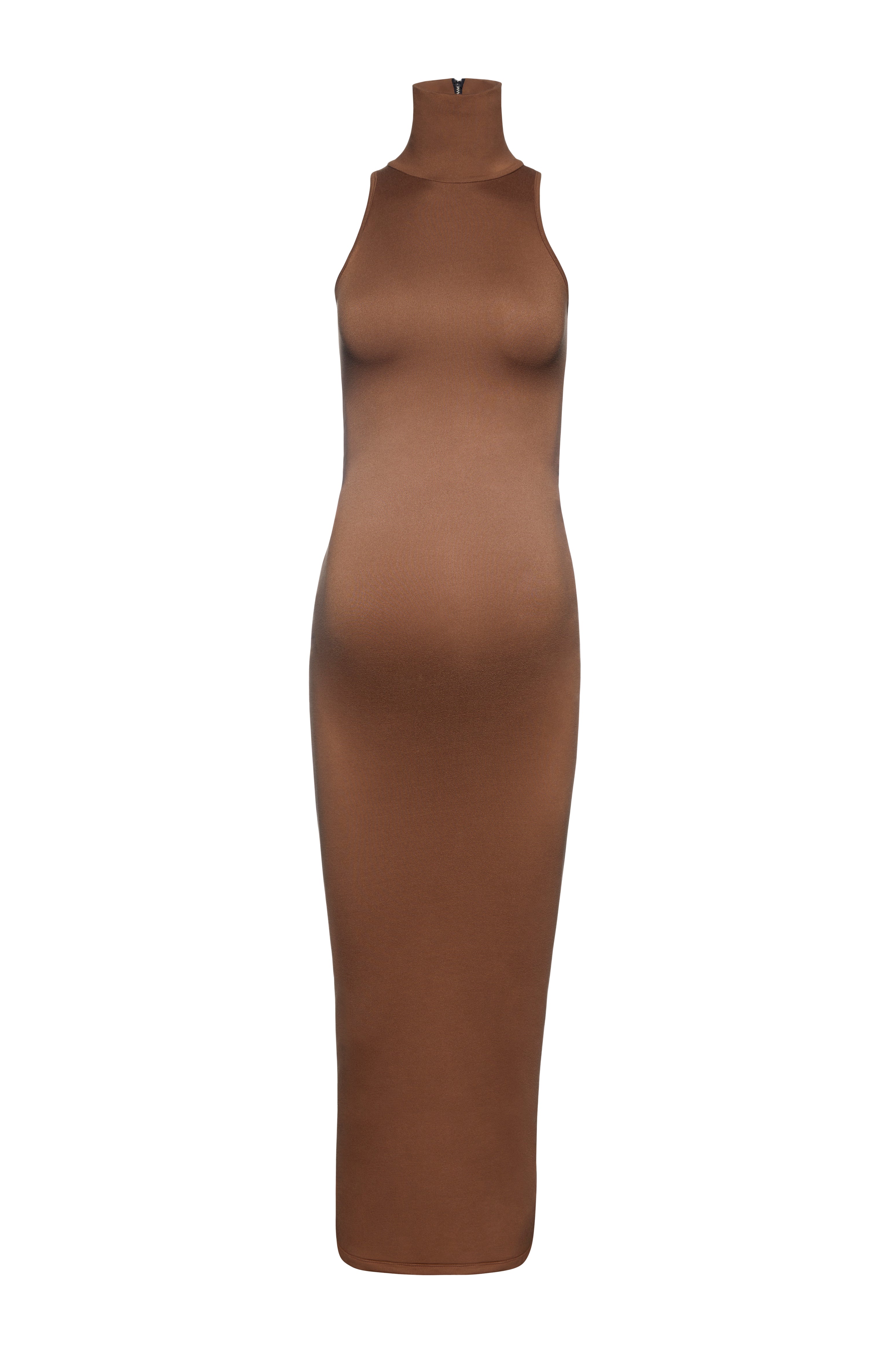 The Serena Turtleneck Maternity Sleeveless Midi Dress in Mocha