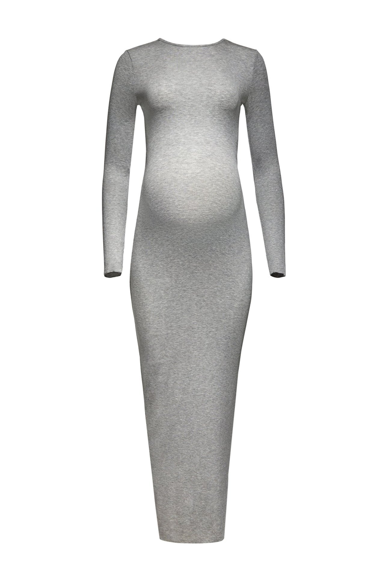 Bumpsuit maternity soft rib maxi long sleeve dress in heather grey