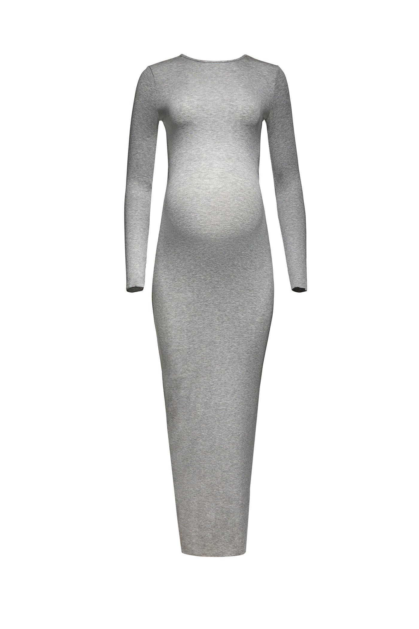 Bumpsuit maternity soft rib maxi long sleeve dress in heather grey