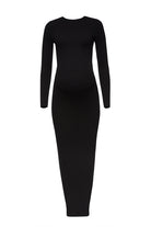 bumpsuit long sleeve maxi dress in black