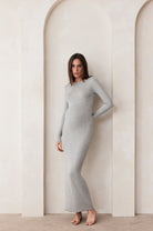 Bumpsuit maternity soft rib maxi long sleeve dress in heather grey