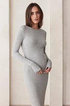 Bumpsuit maternity soft rib maxi long sleeve dress in heather grey