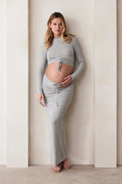 Bumpsuit Maternity Soft Rib Maxi Skirt in Heather Grey