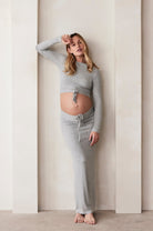 Bumpsuit Maternity Soft Rib Maxi Skirt in Heather Grey