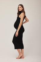 Bumpsuit Maternity Soft Rib Turtleneck Sleeveless Dress in Black