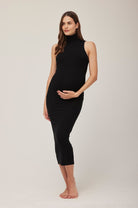 Bumpsuit Maternity Soft Rib Turtleneck Sleeveless Dress in Black