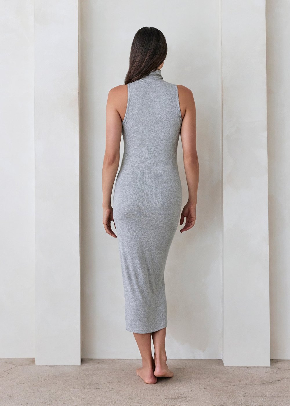 Bumpsuit Maternity Soft Rib Turtleneck Sleeveless Dress in Heather Grey