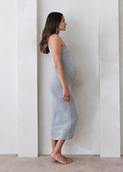 Bumpsuit Maternity Soft Rib Turtleneck Sleeveless Dress in Heather Grey