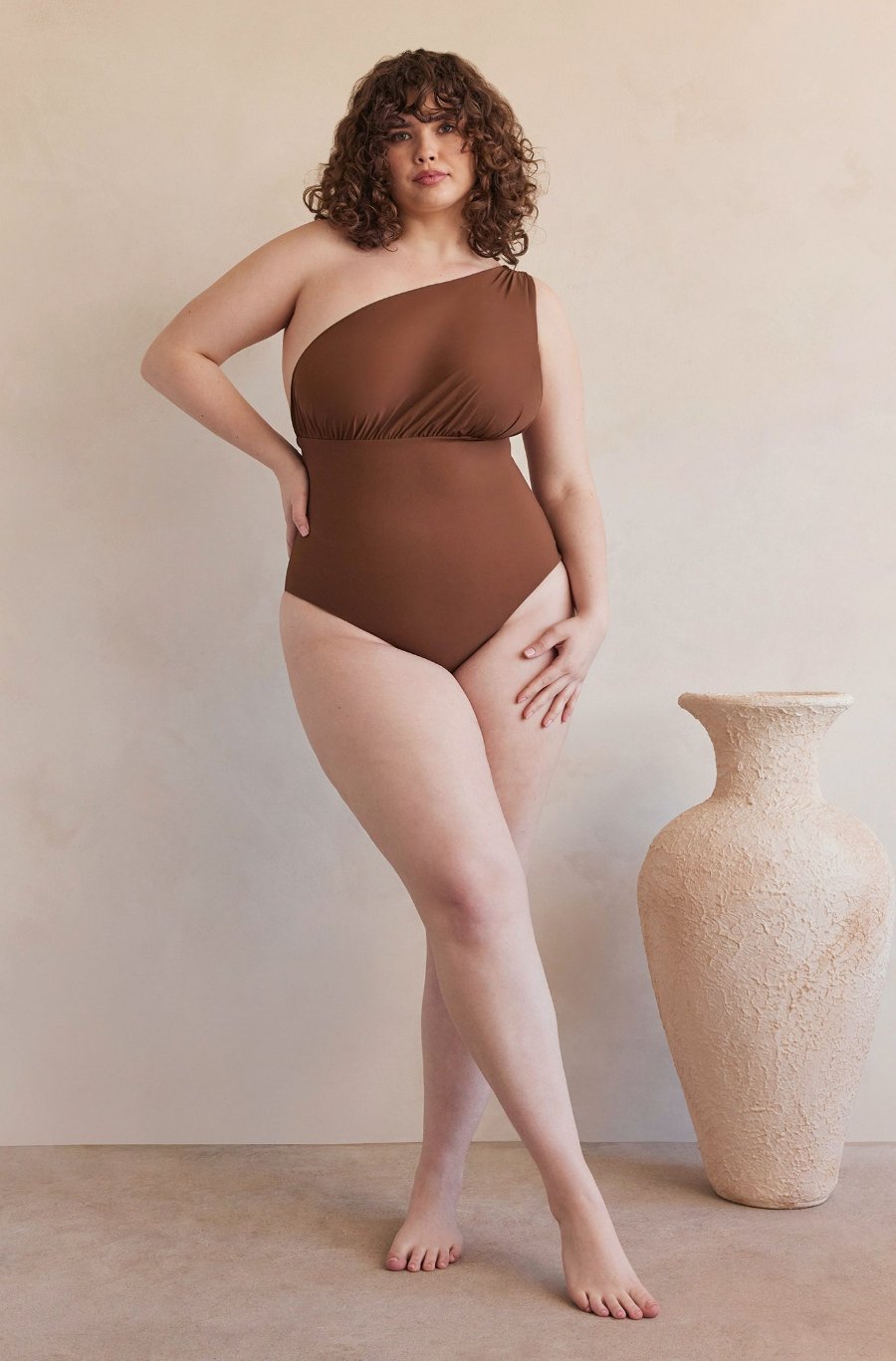 Bumpsuit Maternity Swimwear the jagger one shoulder nursing friendly one piece swimsuit in chestnut