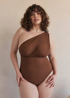 Bumpsuit Maternity Swimwear the jagger one shoulder nursing friendly one piece swimsuit in chestnut