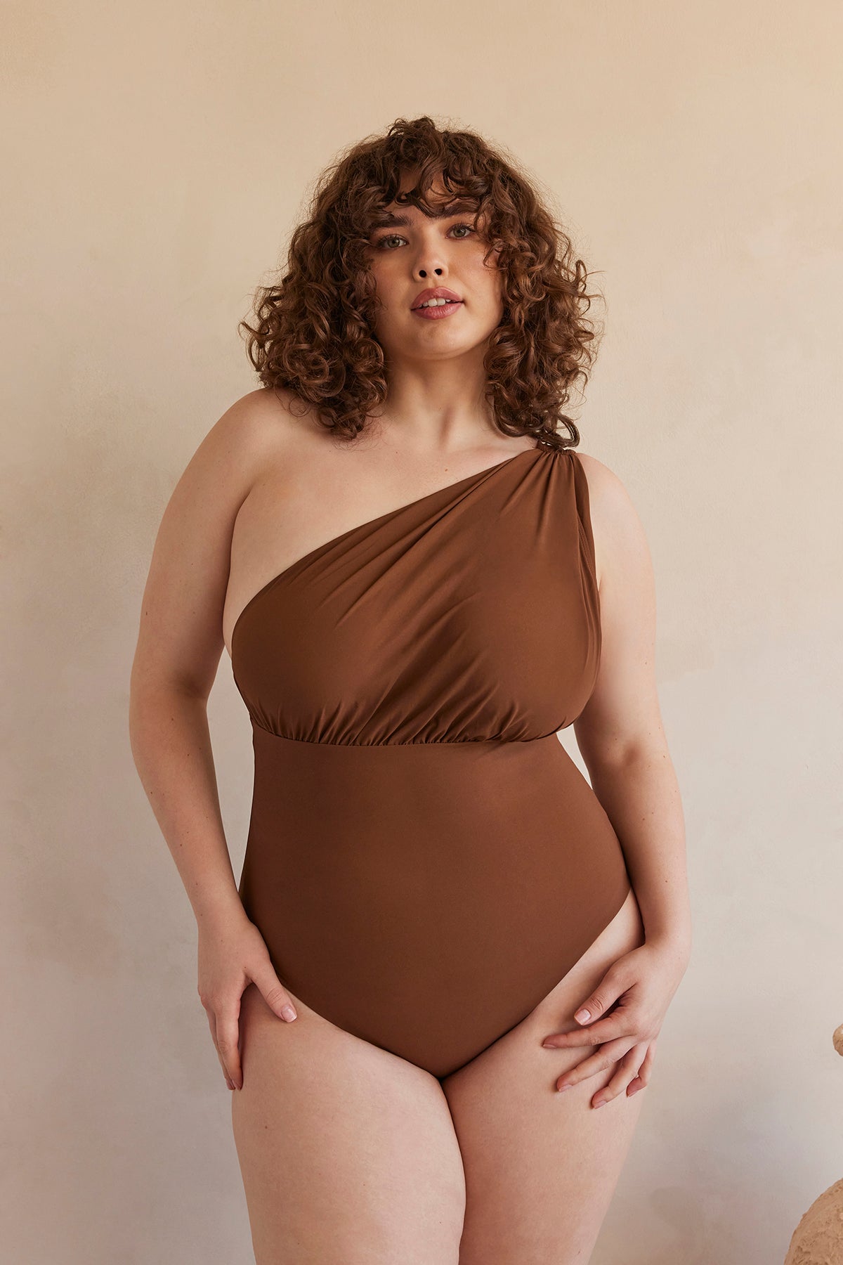 Bumpsuit Maternity Swimwear the jagger one shoulder nursing friendly one piece swimsuit in chestnut