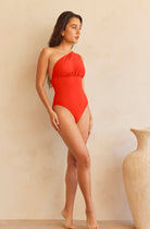 Bumpsuit Maternity Swimwear the jagger one shoulder nursing friendly one piece swimsuit in scarlet