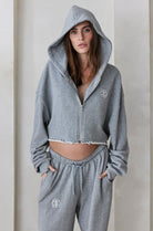 Bumpsuit Maternity Terry Cropped Zip Hoodie in Heather Grey