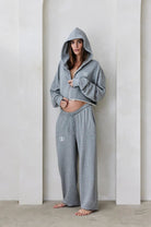 Bumpsuit Maternity Terry Cropped Zip Hoodie in Heather Grey