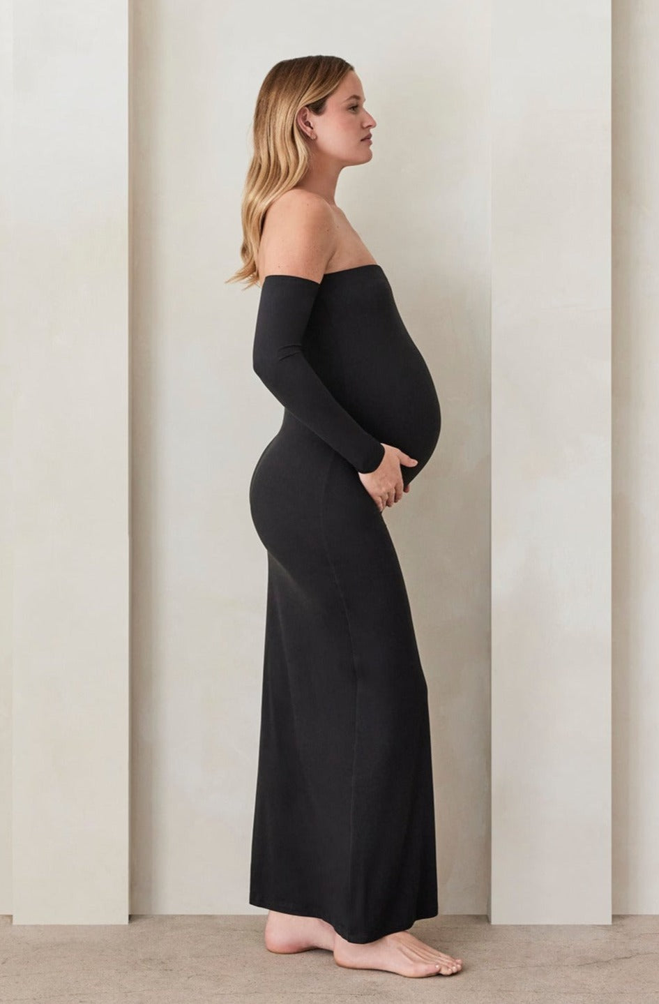 Bumpsuit Maternity The Off the Shoulder Angelina Maxi Dress in Black