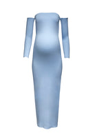 Bumpsuit Maternity The Angelina Off Shoulder Long Sleeve Maxi Dress in Powder Blue