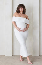 Bumpsuit Maternity The Bianca Off Shoulder Evening Dress in Ivory