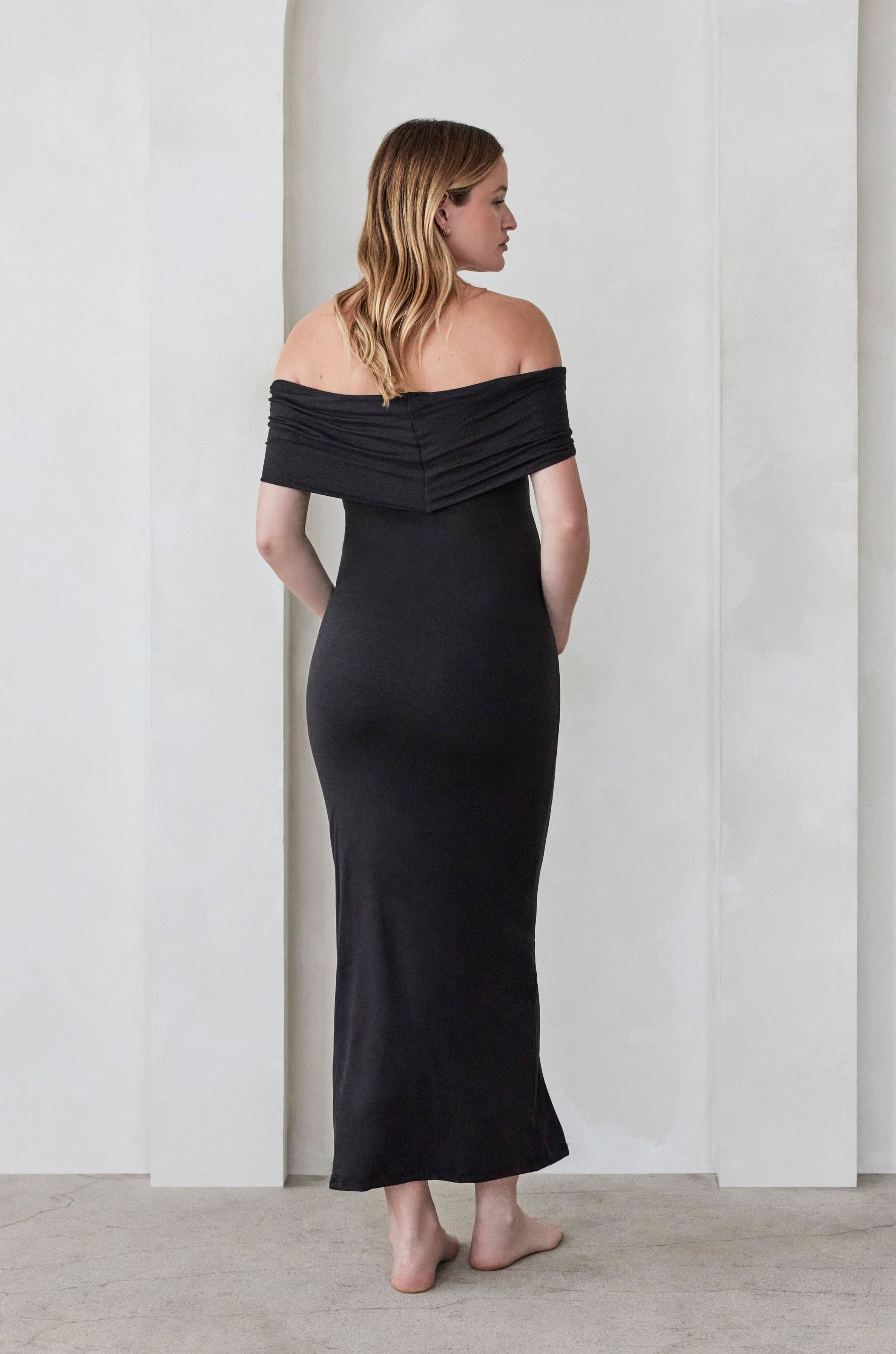 Bumpsuit Maternity The Bianca Off The Shoulder Evening Dress in Black