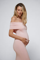 Bumpsuit Maternity The Bianca Off The Shoulder Evening Dress in Dusty Pink