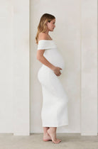 Bumpsuit Maternity The Bianca Off Shoulder Evening Dress in Ivory