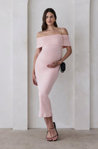 The Bumpsuit Maternity The Bianca Off Shoulder Maxi Dress in Dusty Pink