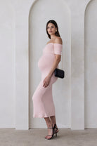 The Bumpsuit Maternity The Bianca Off Shoulder Maxi Dress in Dusty Pink