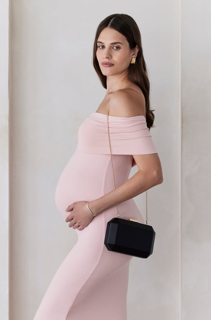 The Bumpsuit Maternity The Bianca Off Shoulder Maxi Dress in Dusty Pink
