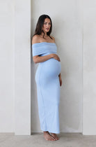 Bumpsuit Maternity The Bianca Off The Shoulder Evening Dress in Powder Blue