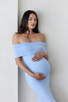 Bumpsuit Maternity The Bianca Off The Shoulder Evening Dress in Powder Blue