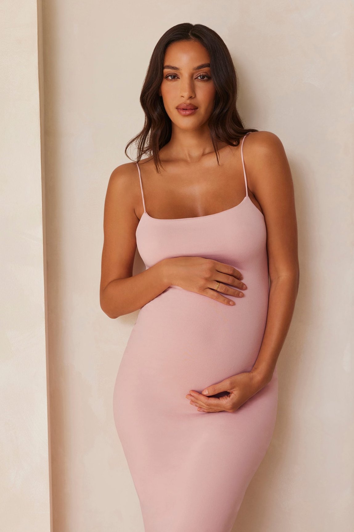 Bumpsuit Maternity The Brigitte Midi Dress in Dusty Pink