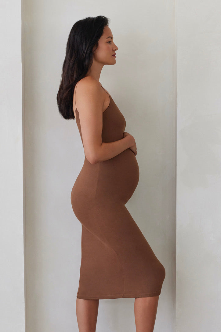 Bumpsuit Maternity The Brigitte Midi Dress in Mocha