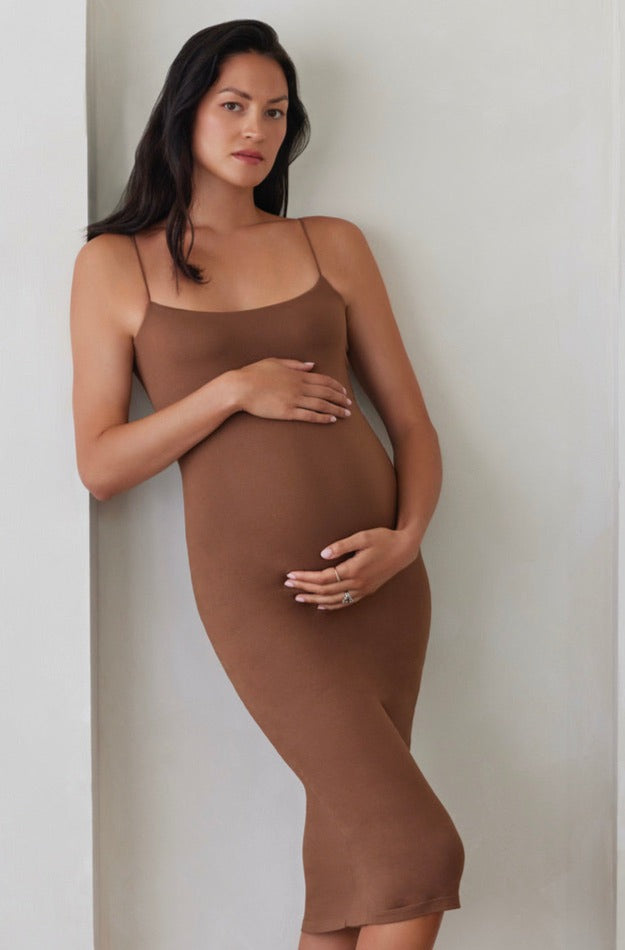 Bumpsuit Maternity The Brigitte Midi Dress in Mocha