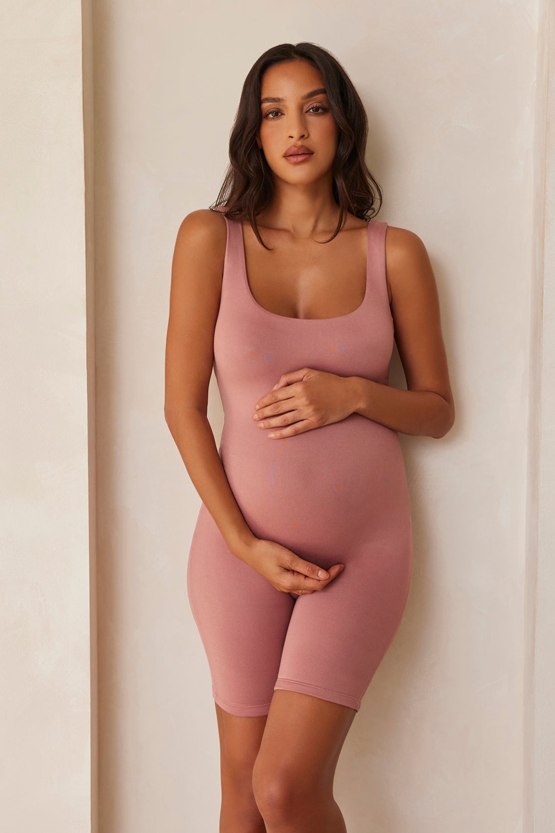 Bumpsuit Maternity The Cindy Sleeveless Romper Jumpsuit in Mauve