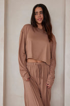 Bumpsuit Maternity Loungewear The cloud Crop Long Sleeve Tee in Latte