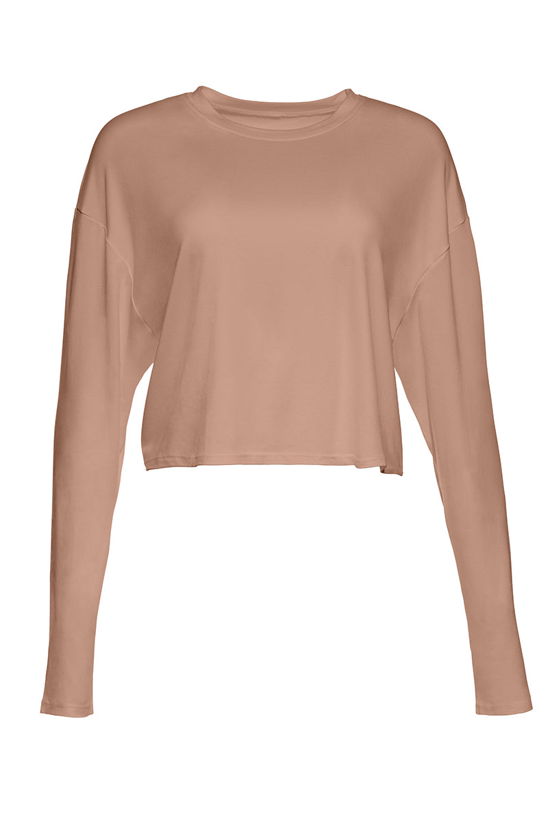 Bumpsuit Maternity Loungewear The cloud Crop Long Sleeve Tee in Latte