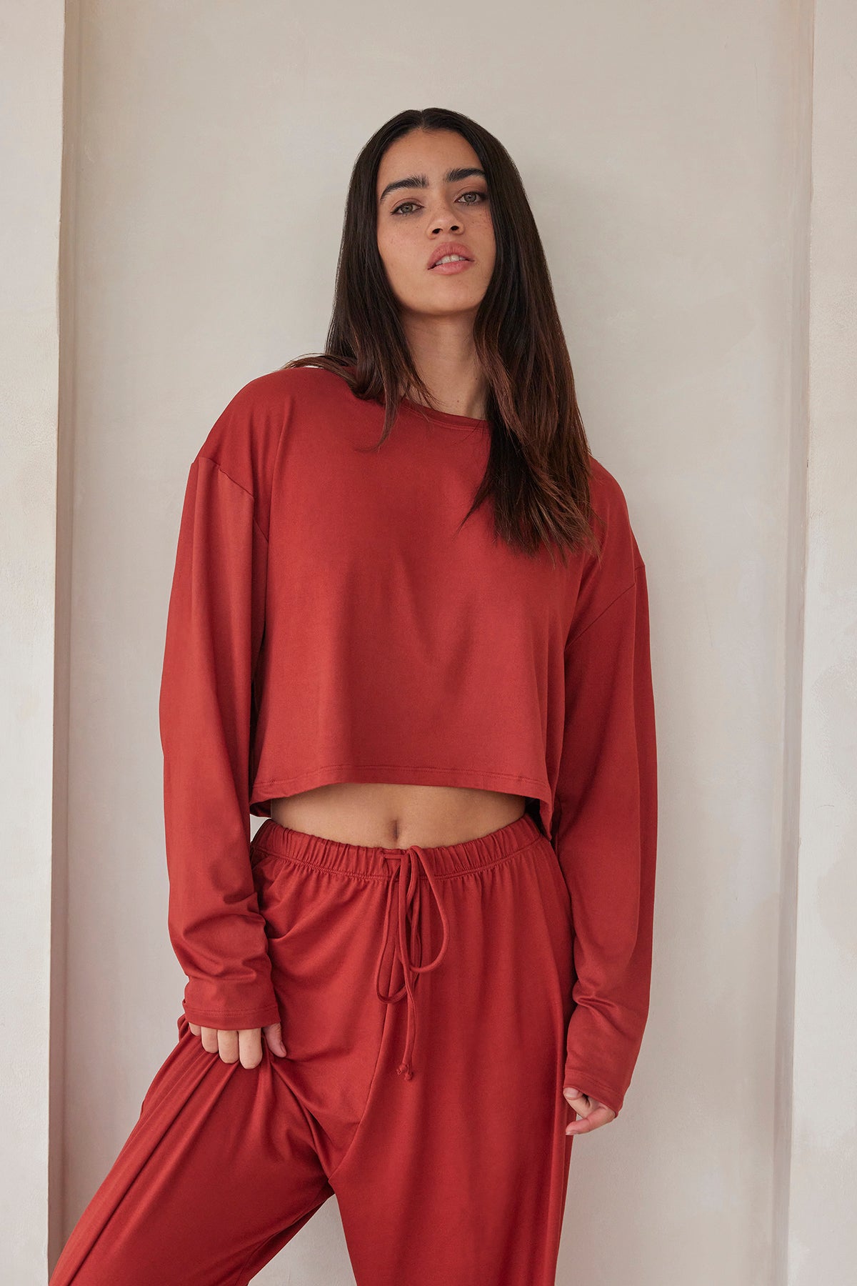 Bumpsuit Maternity The Cloud Crop Long Sleeve Tee in Rust