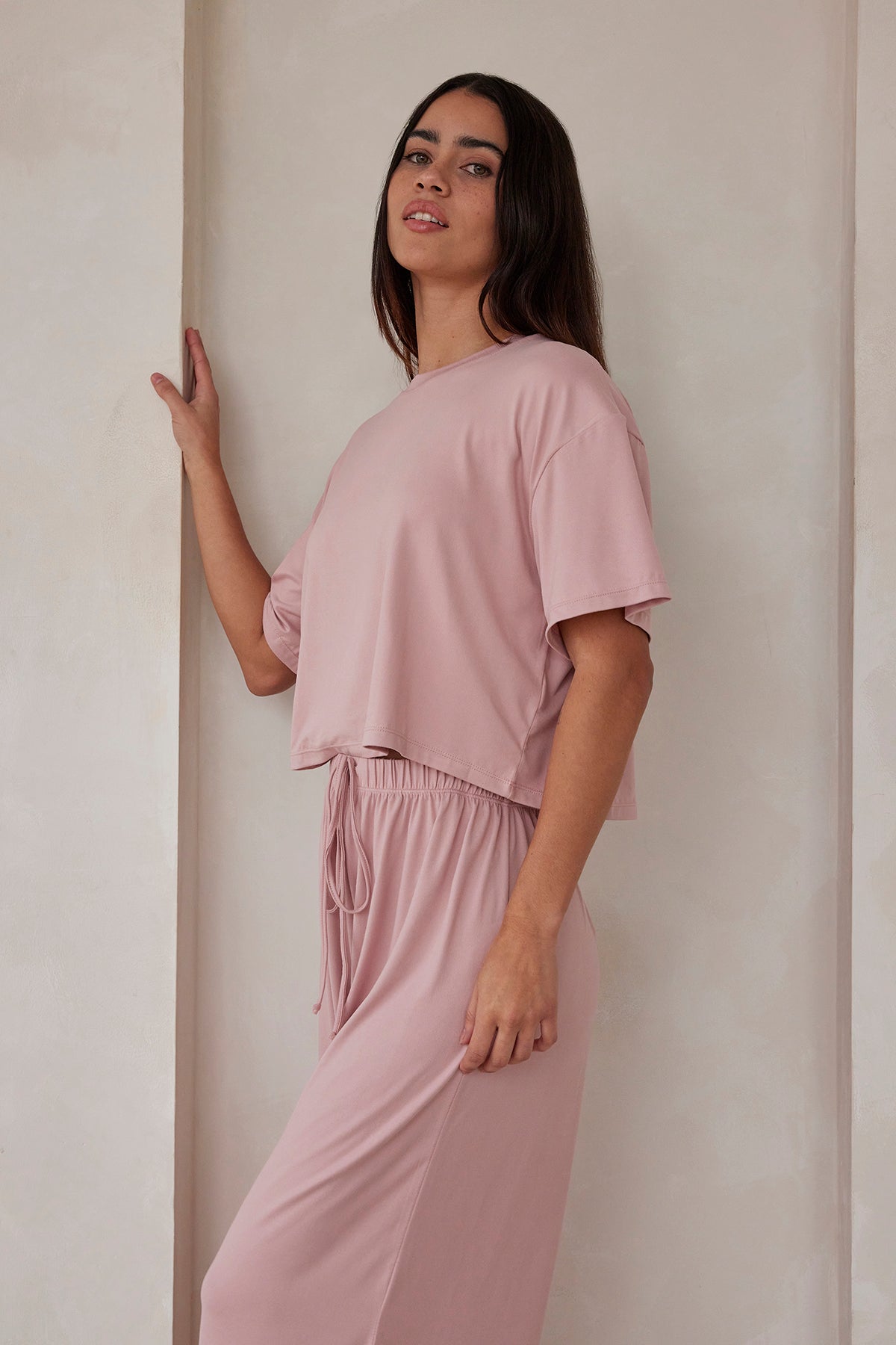 Bumpsuit Maternity The Cloud Crop Short Sleeve Tee in Dusty Rose