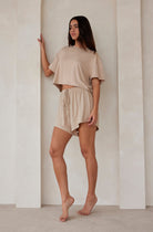 Bumpsuit Maternity Loungewear The Cloud Drawstring Short in Oat