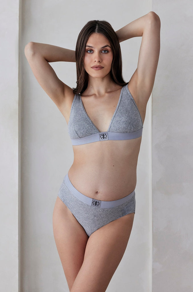 Bumpsuit Maternity The Cotton Rib Plunge Bralette in Heather Grey