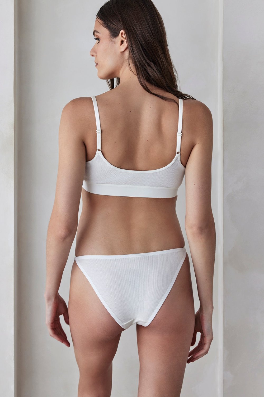 the cotton rib triangle bralette in ivory