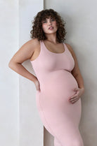 Bumpsuit Maternity The Elle Midi Scoop Neck Dress in Dusty Pink